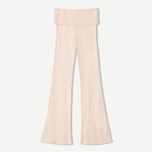 Zara NWOT beige cream ribbed fold over waist flare pants medium tall stretchy